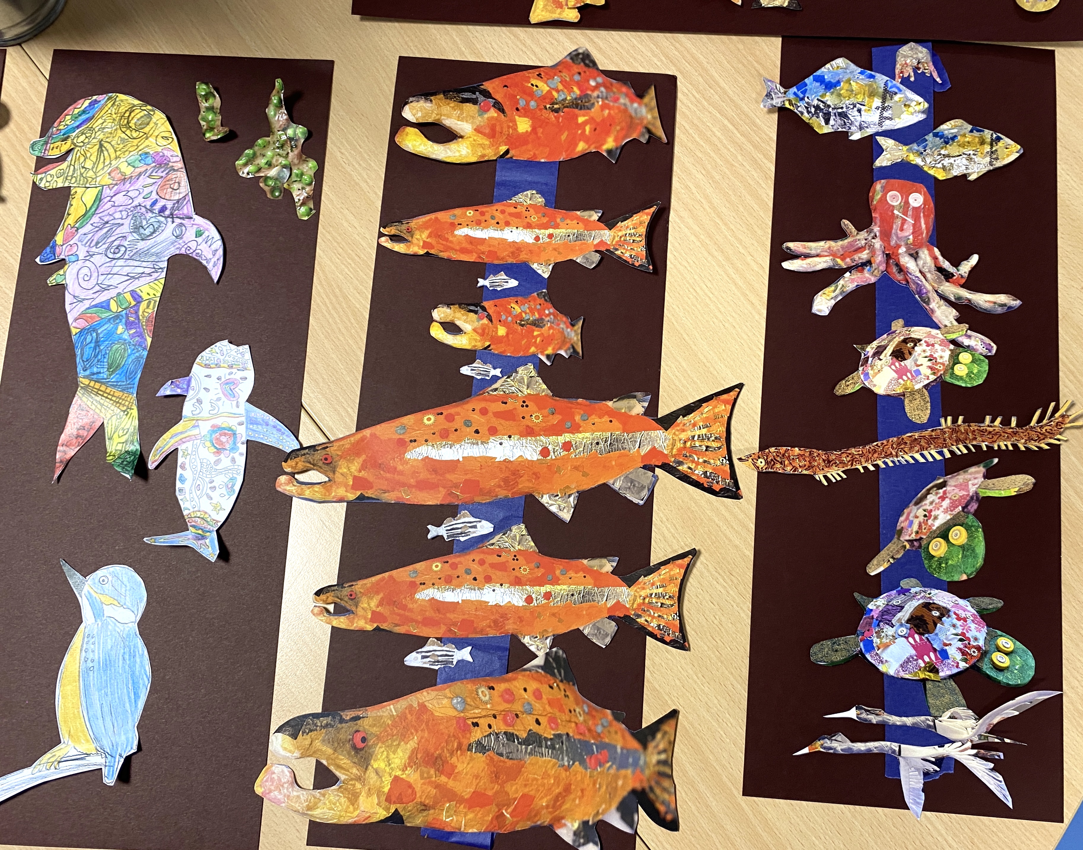 little salmon and sea flife creatures made in art workshop