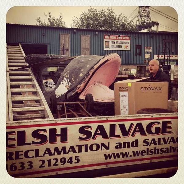 fibre glass whale in salvage yard